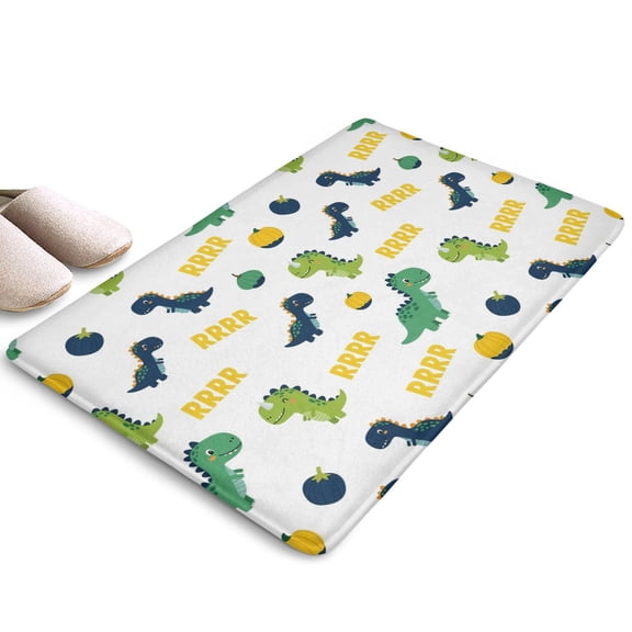 White Cartoon Dinosaurs Pumpkins Flannel Non Slip Door Rugs,Washable Door Mats Indoor,Decorative Door Mats,Dirt-Resistant and Absorbent Doormat for Entrance,Bedroom,Kitchen,Bathroom,23.5"x16"
