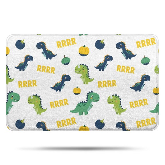 White Cartoon Dinosaurs Pumpkins Pattern Bathroom Rugs Mat,Non Slip Microfiber Bathroom Rug,Rubber Backing,Soft Bathroom Mats for Bathroom Floor,Tub and Shower,17x27in(43x68cm)