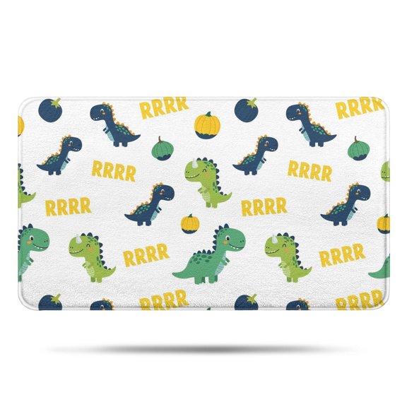 White Cartoon Dinosaurs Pumpkins Pattern Bathroom Rugs Mat,Non Slip Microfiber Bathroom Rug,Rubber Backing,Soft Bathroom Mats for Bathroom Floor,Tub and Shower,17x30in(43x75cm)