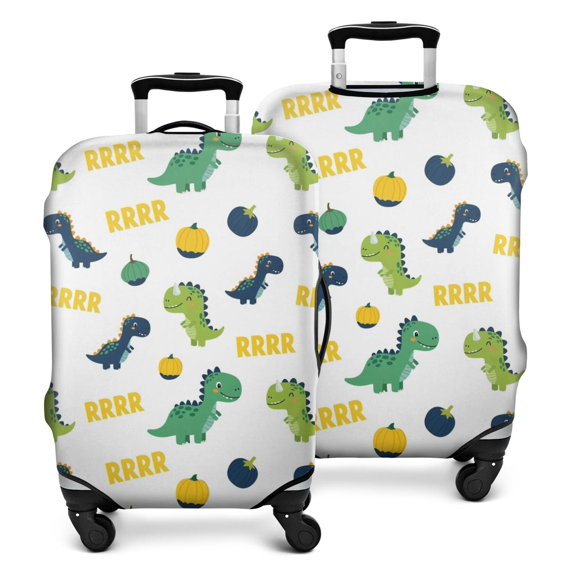 White Cartoon Dinosaurs Pumpkins Pattern Luggage Cover Fashion Suitcase Cover Baggage Covers Fit 25-28 Inch Luggage (Go Travel)