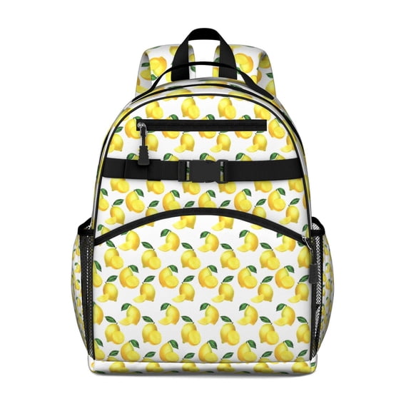 Yellow Lemon Fruit Slices White Pattern Backpack for School,Cute School Bag,Schoolbag with Adjustable Shoulder Straps & Padded Back,15.25"x11.5"x5.25"