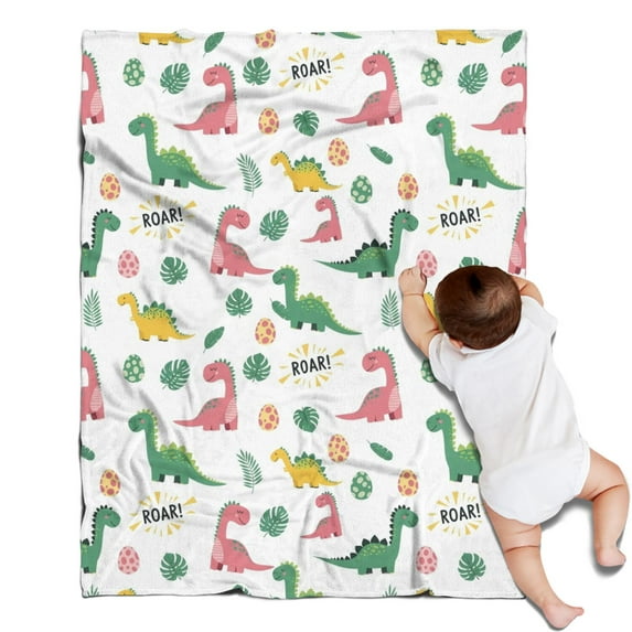 White Cartoon Dinosaurs Roar Pattern Blanket,Comfortable Soft Flannel Throw Blanket,All Season,Warm Lightweight Blankets for Sofa Bed Couch Living Room Chair,30"x40"