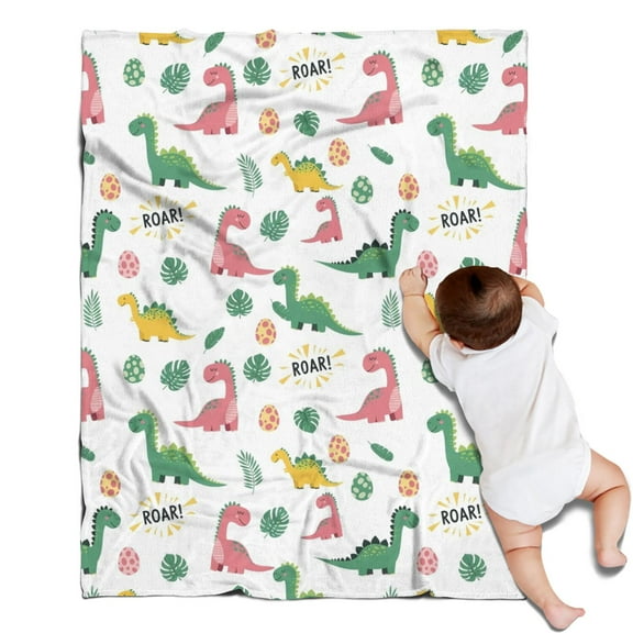White Cartoon Dinosaurs Roar Pattern Blanket,Comfortable Soft Flannel Throw Blanket,All Season,Warm Lightweight Blankets for Sofa Bed Couch Living Room Chair,30"x40"