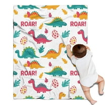 White Cartoon Dinosaurs Roar Pattern Blanket,Comfortable Soft Flannel Throw Blanket,All Season,Warm Lightweight Blankets for Sofa Bed Couch Living Room Chair,30"x40"