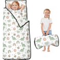 thumbnail image 1 of White Cartoon Dinosaurs Sweets Rainbows Teens Toddler Nap Mat with Pillow, Sleeping Mat Bag for Preschool Daycare 59"x22", 1 of 6