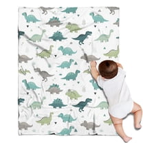 White Cartoon Dinosaurs Triangles Plants Pattern Blanket,Comfortable Soft Flannel Throw Blanket,All Season,Warm Lightweight Blankets for Sofa Bed Couch Living Room Chair,30"x40"