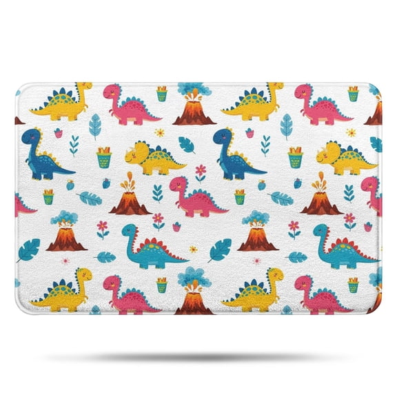 White Cartoon Dinosaurs Volcanoes Pattern Bathroom Rugs Mat,Non Slip Microfiber Bathroom Rug,Rubber Backing,Soft Bathroom Mats for Bathroom Floor,Tub and Shower,17x27in(43x68cm)