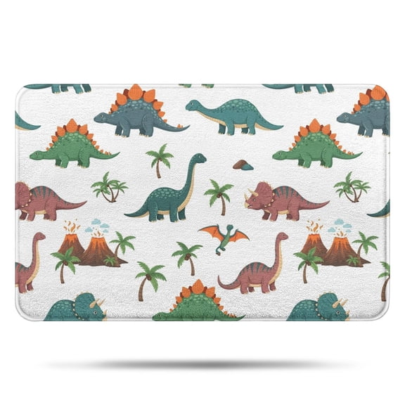 White Cartoon Dinosaurs Volcanoes Pattern Bathroom Rugs Mat,Non Slip Microfiber Bathroom Rug,Rubber Backing,Soft Bathroom Mats for Bathroom Floor,Tub and Shower,17x27in(43x68cm)