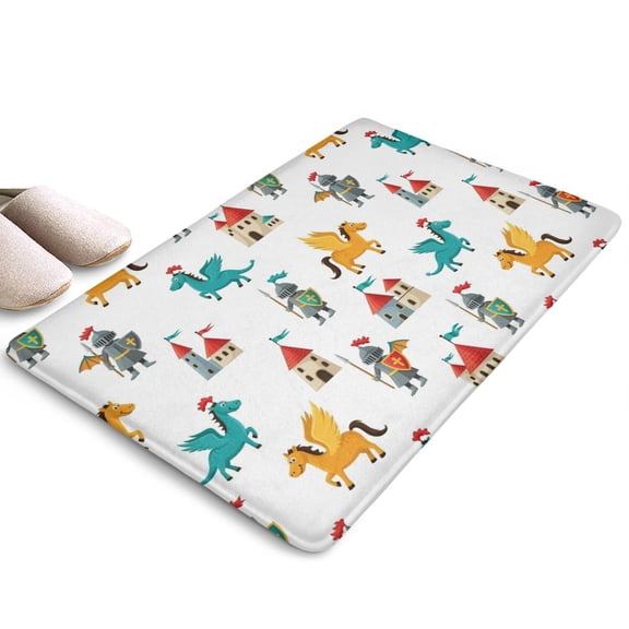 White Cartoon KnightsCastles Flannel Non Slip Door Rugs,Washable Door Mats Indoor,Decorative Door Mats,Dirt-Resistant and Absorbent Doormat for Entrance,Bedroom,Kitchen,Bathroom,31.5"x17"