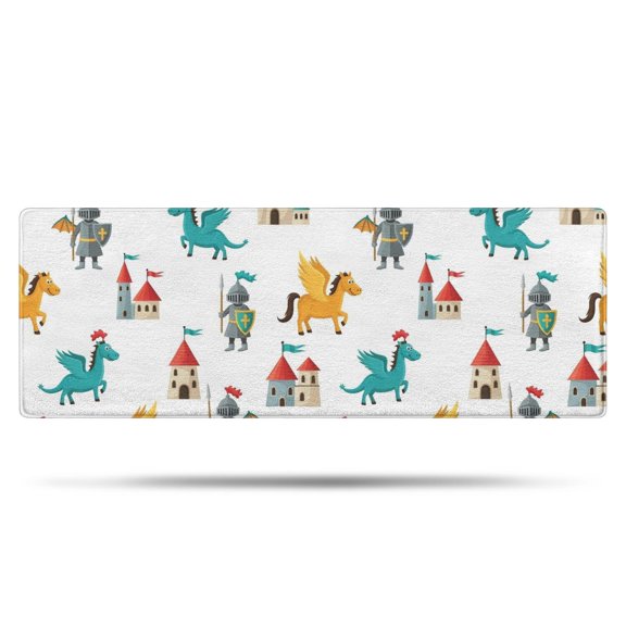 White Cartoon KnightsCastles Pattern Bathroom Rugs Mat,Non Slip Microfiber Bathroom Rug,Rubber Backing,Soft Bathroom Mats for Bathroom Floor,Tub and Shower,47x17in(120x43cm)