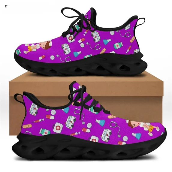 White Cartoon Nurse Shoes Women Flats Sneakers Premium Sketch Physio Print Casual Female Lace Up Footwear Zapatos Custom Made