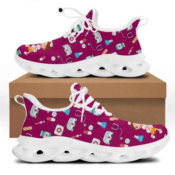 White Cartoon Nurse Shoes Women Flats Sneakers Premium Sketch Physio Print Casual Female Lace Up Footwear Zapatos Custom Made