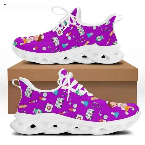 White Cartoon Nurse Shoes Women Flats Sneakers Premium Sketch Physio Print Casual Female Lace Up Footwear Zapatos Custom Made