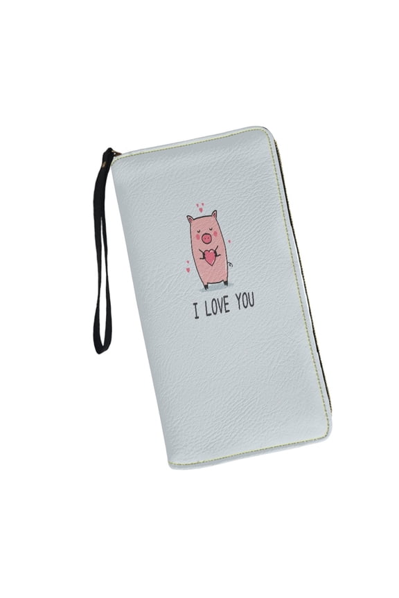 White Cartoon Pig Gift Cute Wristlet Wallet for Women PU Leather Zip Around Purse RFID Blocking Card Holder Clutch Bags