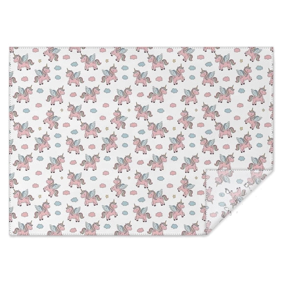 White Cartoon Pink Winged Unicorn Cloud Rectangle Tablecloth 60"x84",Waterproof Polyester Rectangle Table Cloth, Wipeable Spillproof Polyester Tablecloth for Dining, Camping, Indoor and Outdoor