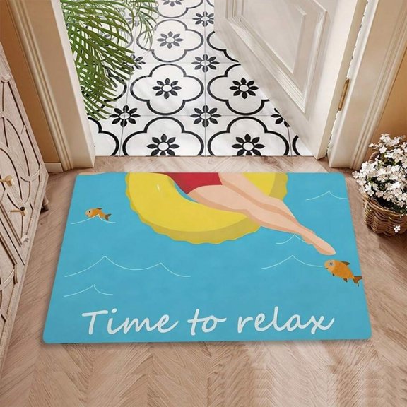 White Cartoon Pool Relaxation Mat, Soft Flannel With Non-Slip Backing, Machine Washable For Entryway Or Bathroom