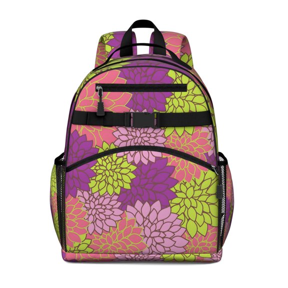 Pink Floral and Petal Pattern Backpack for School,Cute School Bag,Schoolbag with Adjustable Shoulder Straps & Padded Back,15.25"x11.5"x5.25"