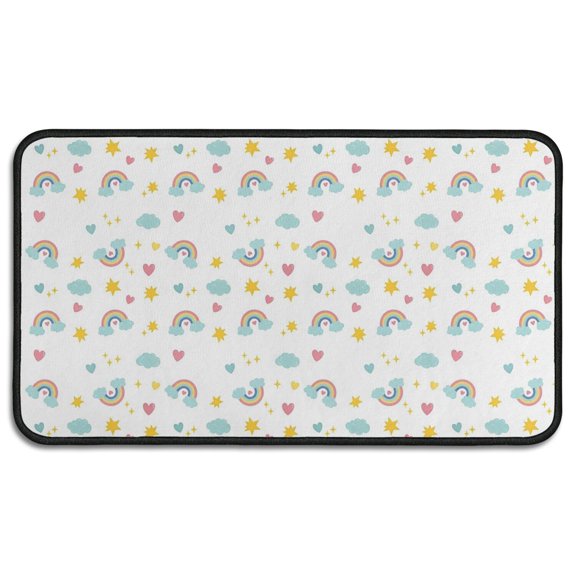 White Cartoon Rainbow Cloud Star Heart Pattern Door Rugs,Washable Non Slip Door Mats Indoor,Decorative Door Mats,Entry Mat Indoor for Entrance,Bedroom,Kitchen,Bathroom,30"x17"