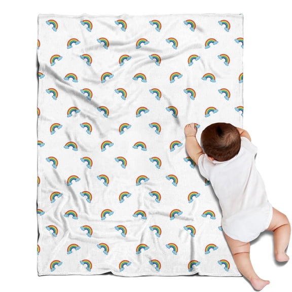 White Cartoon Rainbow Pattern Blanket,Comfortable Soft Flannel Throw Blanket,All Season,Warm Lightweight Blankets for Sofa Bed Couch Living Room Chair,30"x40"
