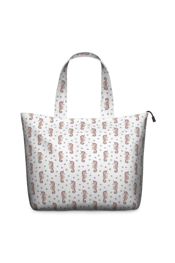 White Cartoon Seahorse Star Pattern Travel Tote Bags for Women Carry On,Large Weekender Bags for Women Travel,Multi Functional Duffle Bag for Work,Shopping,Sports