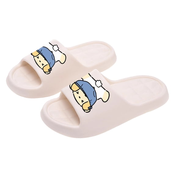 White Cartoon Slides for Women Men EVA Sandals Comfortable Cute Platform Non-Slip Pool Beach Shoes Lightweight Casual Indoor Outdoor Unisex Slide Sandals,Size 4.5-6