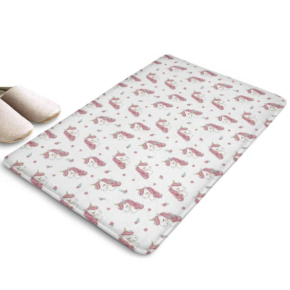 White Cartoon Unicorn Face Flannel Non Slip Door Rugs,Washable Door Mats Indoor,Decorative Door Mats,Dirt-Resistant and Absorbent Doormat for Entrance,Bedroom,Kitchen,Bathroom,23.5"x16"
