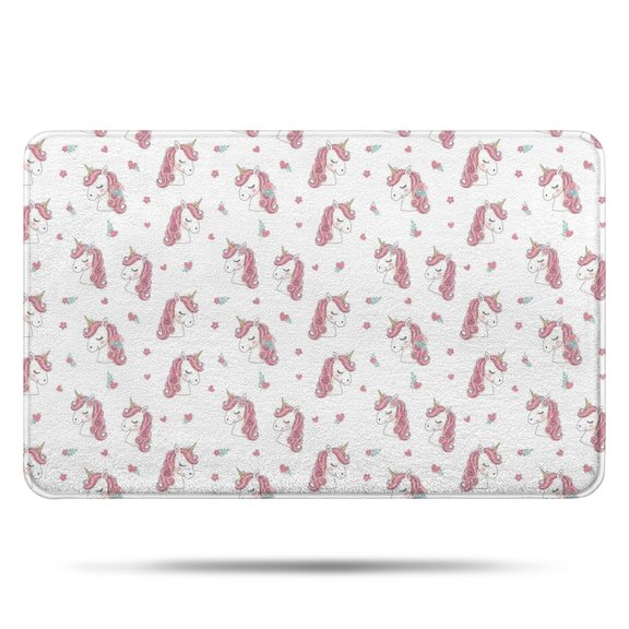 White Cartoon Unicorn Face Pattern Bathroom Rugs Mat,Non Slip Microfiber Bathroom Rug,Rubber Backing,Soft Bathroom Mats for Bathroom Floor,Tub and Shower,17x27in(43x68cm)