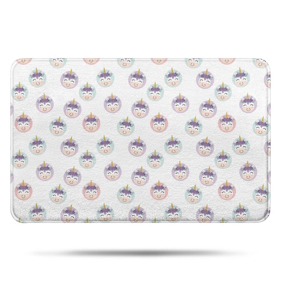 White Cartoon Unicorn Face Pattern Bathroom Rugs Mat,Non Slip Microfiber Bathroom Rug,Rubber Backing,Soft Bathroom Mats for Bathroom Floor,Tub and Shower,17x27in(43x68cm)