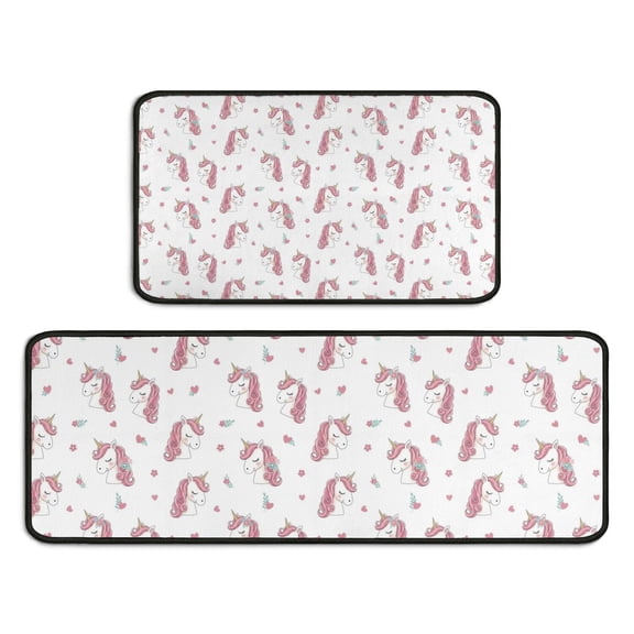 White Cartoon Unicorn Face Pattern Kitchen Rugs Sets Of 2,Anti Fatigue Kitchen Mat Rugs Non Slip Washable,Decorative Kitchen Floor Mats for Kitchen,Sink,Laundry,17"X30"+17"X47"
