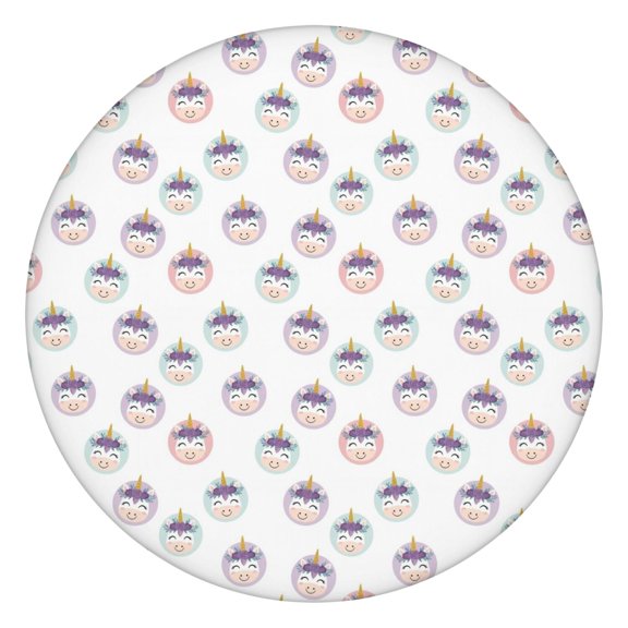 White Cartoon Unicorn Face Pattern Round Fitted Tablecloth with Elastic Edge,Dining Table Cover Waterproof,Outdoor Round Tablecloth for Camping,Dining,Indoor and Outdoor