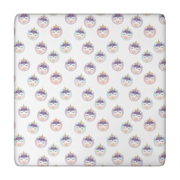 White Cartoon Unicorn Face Pattern Square Fitted Tablecloth with Elastic Edge,Square Table Cover,Washable Elastic Table Cover for Home Kitchen Party Decor 34"x34"
