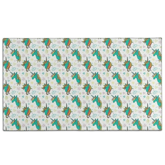 White Cartoon Unicorn Heart Star Pattern Door Rugs,Washable Non Slip Door Mats Indoor,Decorative Door Mats,Entry Mat Indoor for Entrance,Bedroom,Kitchen,Bathroom,17"x30"
