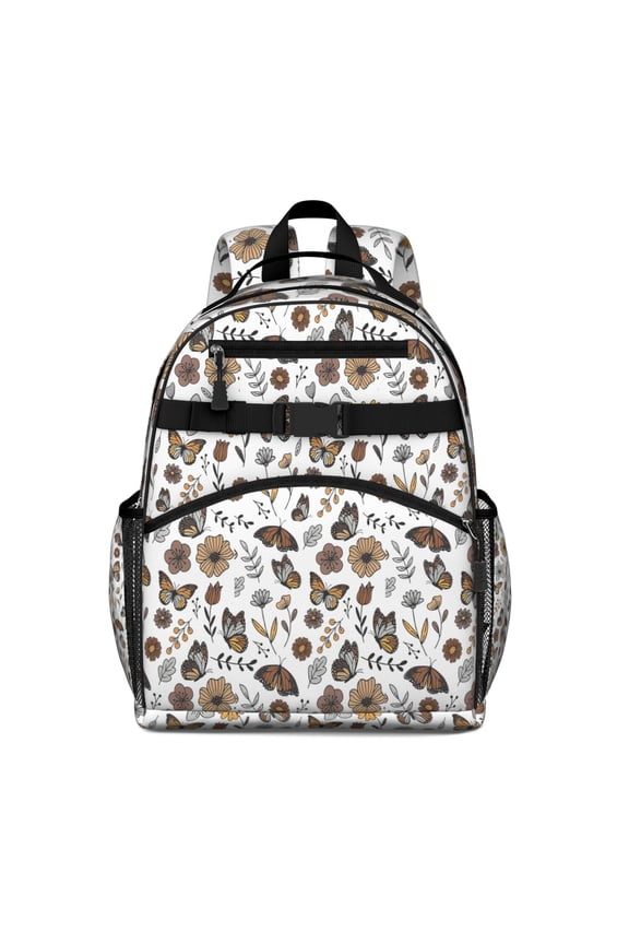 Butterfly Flower Leaf Pattern Backpack for School,Cute School Bag,Schoolbag with Adjustable Shoulder Straps & Padded Back,15.25"x11.5"x5.25"