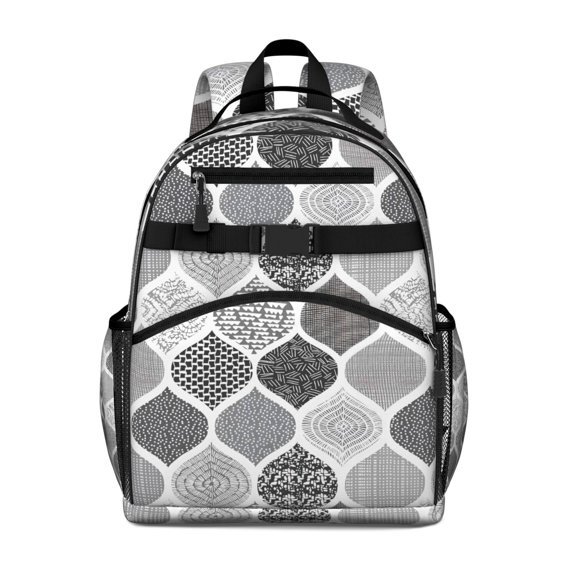 Black and White Geometric Quatrefoil Pattern Backpack for School,Cute School Bag,Schoolbag with Adjustable Shoulder Straps & Padded Back,15.25"x11.5"x5.25"