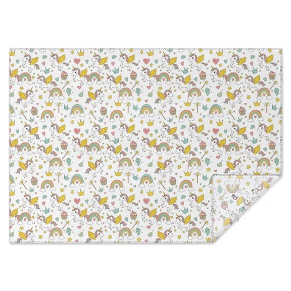 White Cartoon Unicorn Rainbow Crown Cake Rectangle Tablecloth 60"x84",Waterproof Polyester Rectangle Table Cloth, Wipeable Spillproof Polyester Tablecloth for Dining, Camping, Indoor and Outdoor