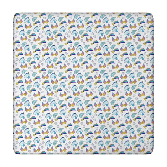 White Cartoon Unicorn Rainbow Heart Star Pattern Square Fitted Tablecloth with Elastic Edge,Square Table Cover,Washable Elastic Table Cover for Home Kitchen Party Decor 34"x34"