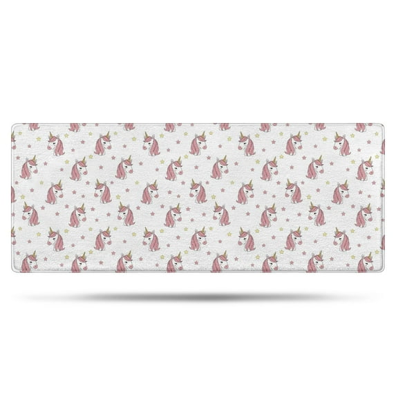 White Cartoon Unicorn Star Pattern Bathroom Rugs Mat,Non Slip Microfiber Bathroom Rug,Rubber Backing,Soft Bathroom Mats for Bathroom Floor,Tub and Shower,60x24in(150x60cm)