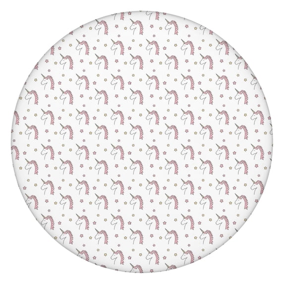 White Cartoon Unicorn Star Pattern Round Fitted Tablecloth with Elastic Edge,Dining Table Cover Waterproof,Outdoor Round Tablecloth for Camping,Dining,Indoor and Outdoor