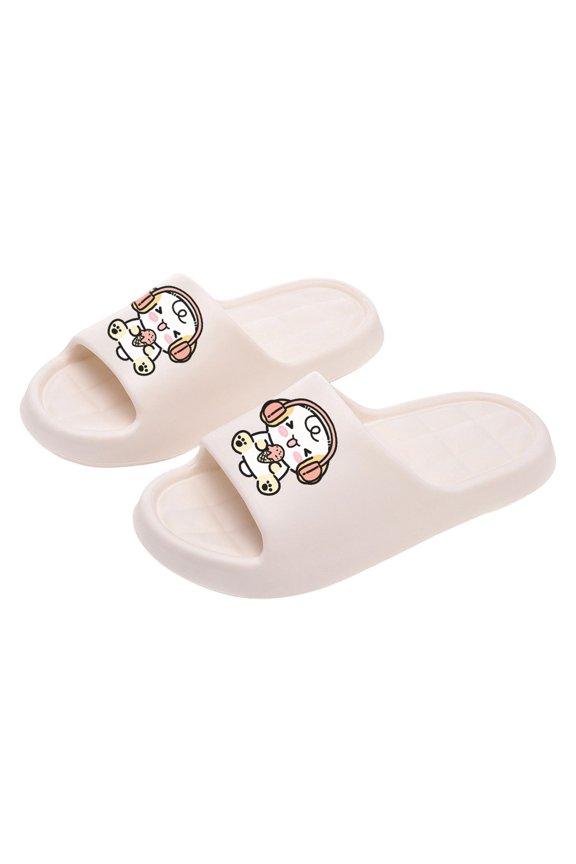 White Cartoon Unisex Slide Sandals EVA Foam Comfortable Lightweight Summer Beach Pool Slippers,Size 3.5-5
