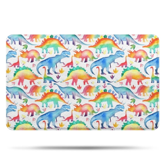 White Cartoon Watercolor Dinosaurs Pattern Bathroom Rugs Mat,Non Slip Microfiber Bathroom Rug,Rubber Backing,Soft Bathroom Mats for Bathroom Floor,Tub and Shower,20x32in(50x80cm)