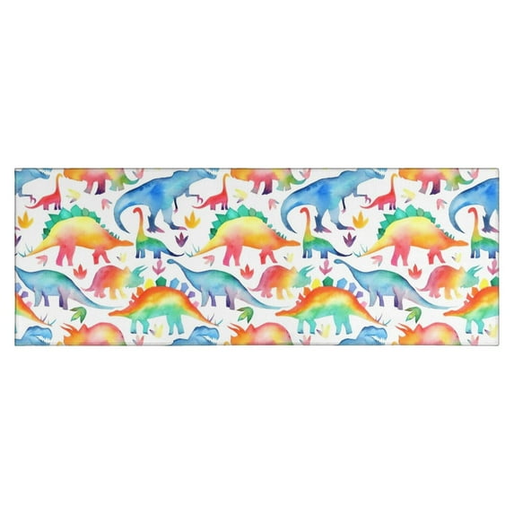 White Cartoon Watercolor Dinosaurs Pattern Kitchen Rug Mat,Kitchen Runner Rugs Non Skid Washable,Decorative Kitchen Floor Mats for Kitchen,Sink,Laundry,17"X47"