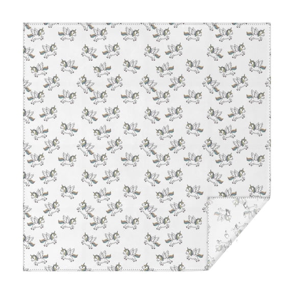 White Cartoon Winged Unicorn Pattern Square Tablecloth,Waterproof Square Table Cover,Wipeable Spillproof Washable Table Cover for Home Kitchen Party Decor 42"X42"(107x107cm)