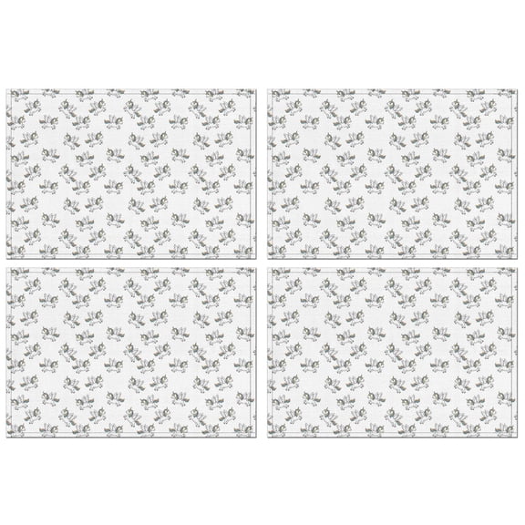 White Cartoon Winged Unicorn Pattern Summer Placemats Table Placemats Set Of 4-Linen Kitchen Washable Placemats Table Mats 11.8"x17.7" Non-Slip Heat Resistant