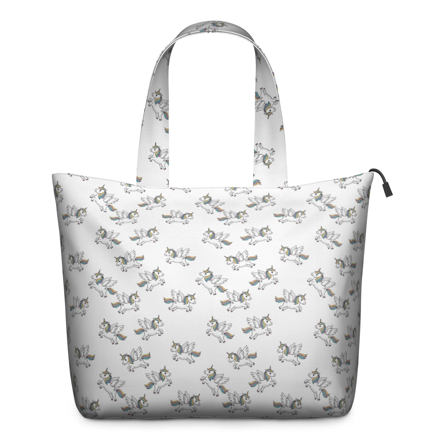 White Cartoon Winged Unicorn Pattern Travel Tote Bags for Women Carry On,Large Weekender Bags for Women Travel,Multi Functional Duffle Bag for Work,Shopping,Sports