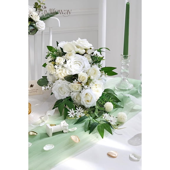 White Cascading Bridal Bouquet Artificial Flowers for Wedding Decoration Anniversary Decor