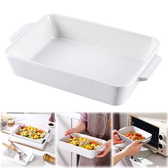 White Casserole Dish, Ceramic Baking Dish, Large Lasagna Pan Deep for Oven, Baking Pan with Handles, Oven Safe and Durable Bakeware for Lasagna, Home Decor, Kitchen Decor, Dinner Party(22.5x 13.3cm)