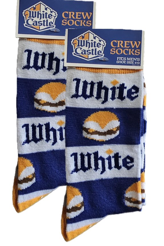 White Castle Sandwich Socks, Fast Food Novelty Socks | Men's Size 6-12 | 2 Pairs