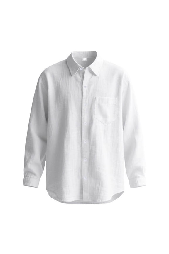 White Casual Button Down T Shirts for Mens Summer Fall Long Sleeve Collared Turtleneck Neck Faux Linen Cardigan Basic Tops T shirt Mens 2026 Clothing Y2K M