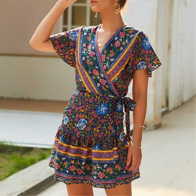 White Casual Dresses for Women Beautiful Printed Sling Mini Boho Fit and Flare Dresses for Women 2024 Flattering Tee Shirt Dresses for Women 2024 Summer Dress Midi Purple S Walmart