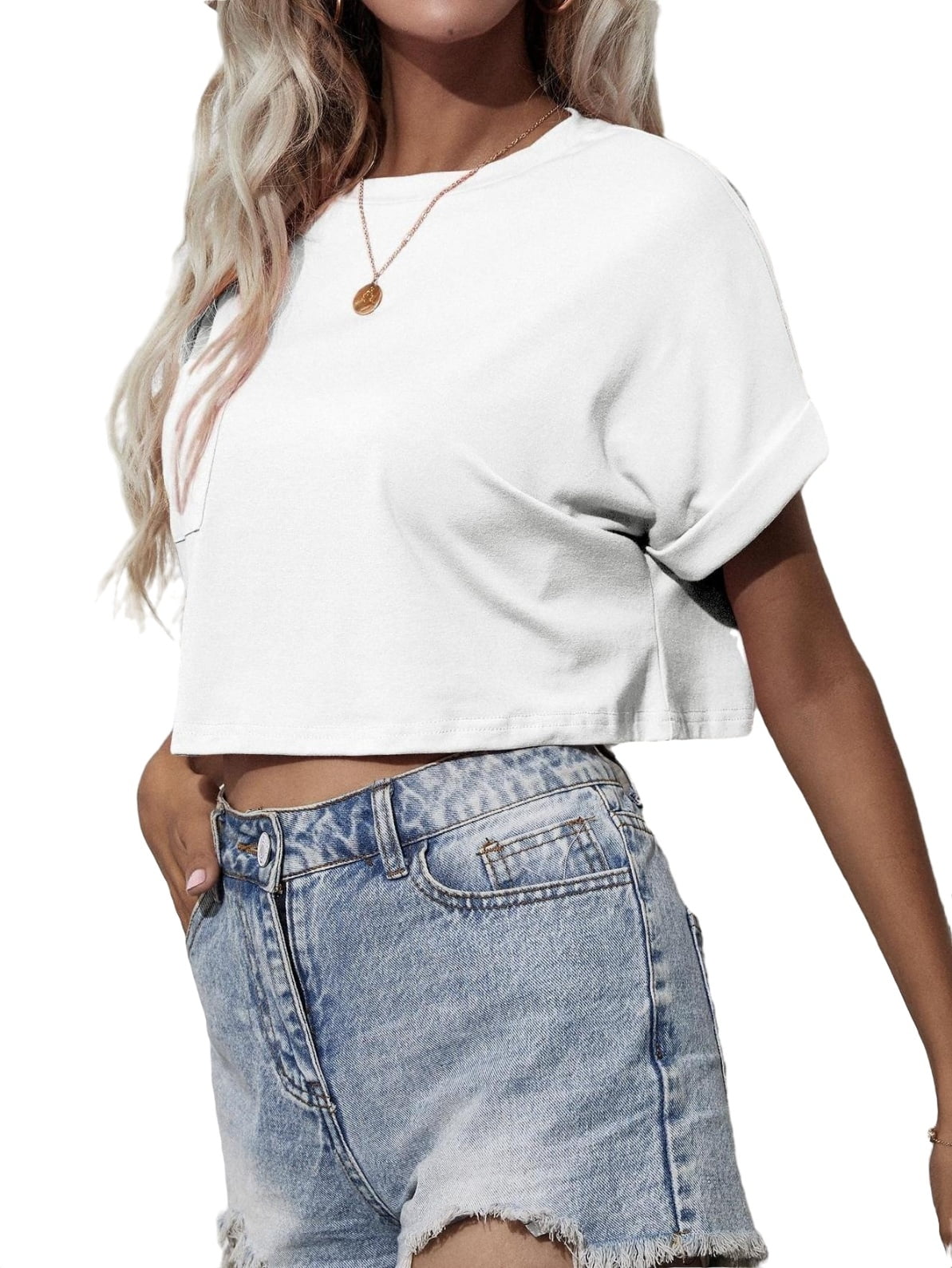 White Casual Plain Round Neck Short Sleeve Women s T Shirts